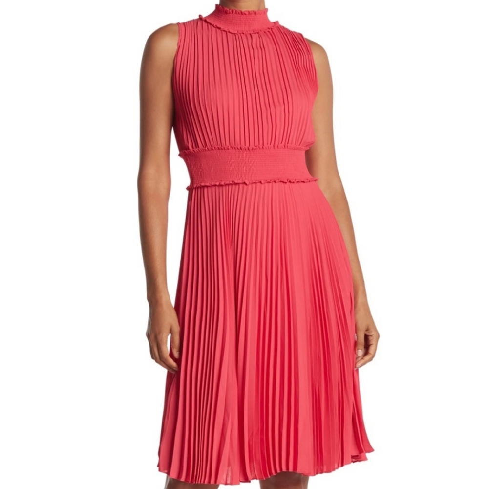 Nanette Lepore pink pleated sleeveless dress midi spring